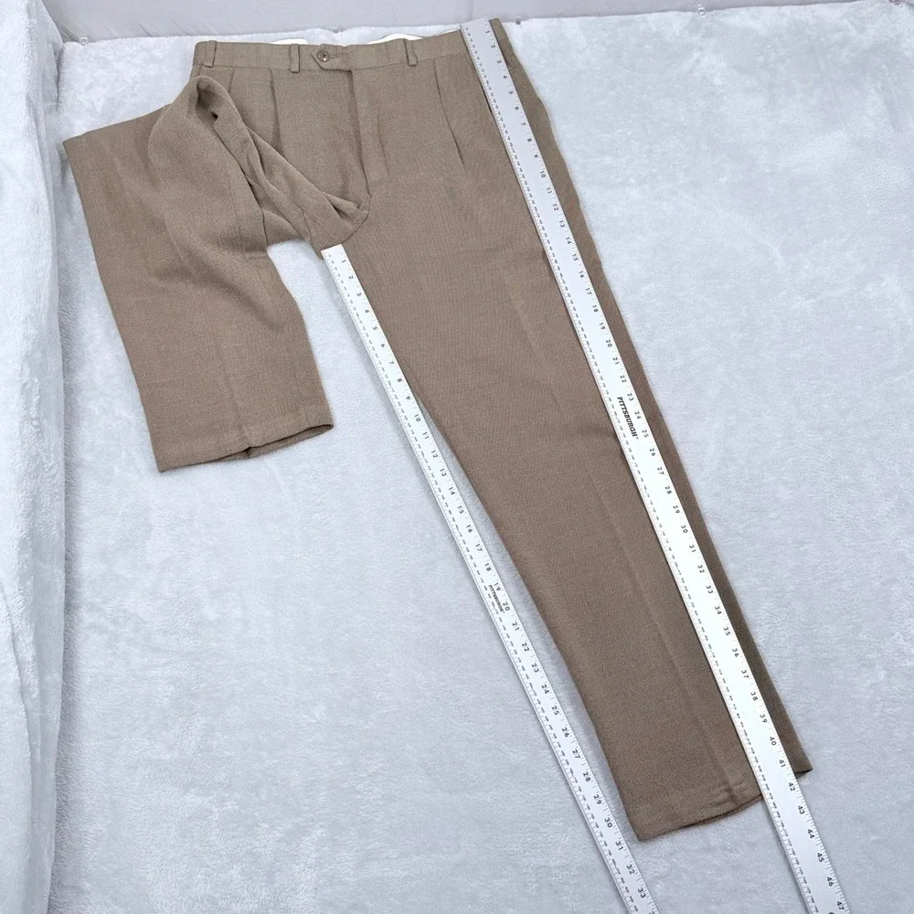 Vintage Chaps Ralph Lauren Pleated Wool Trousers Mens 34x31 Tan Dress Pants